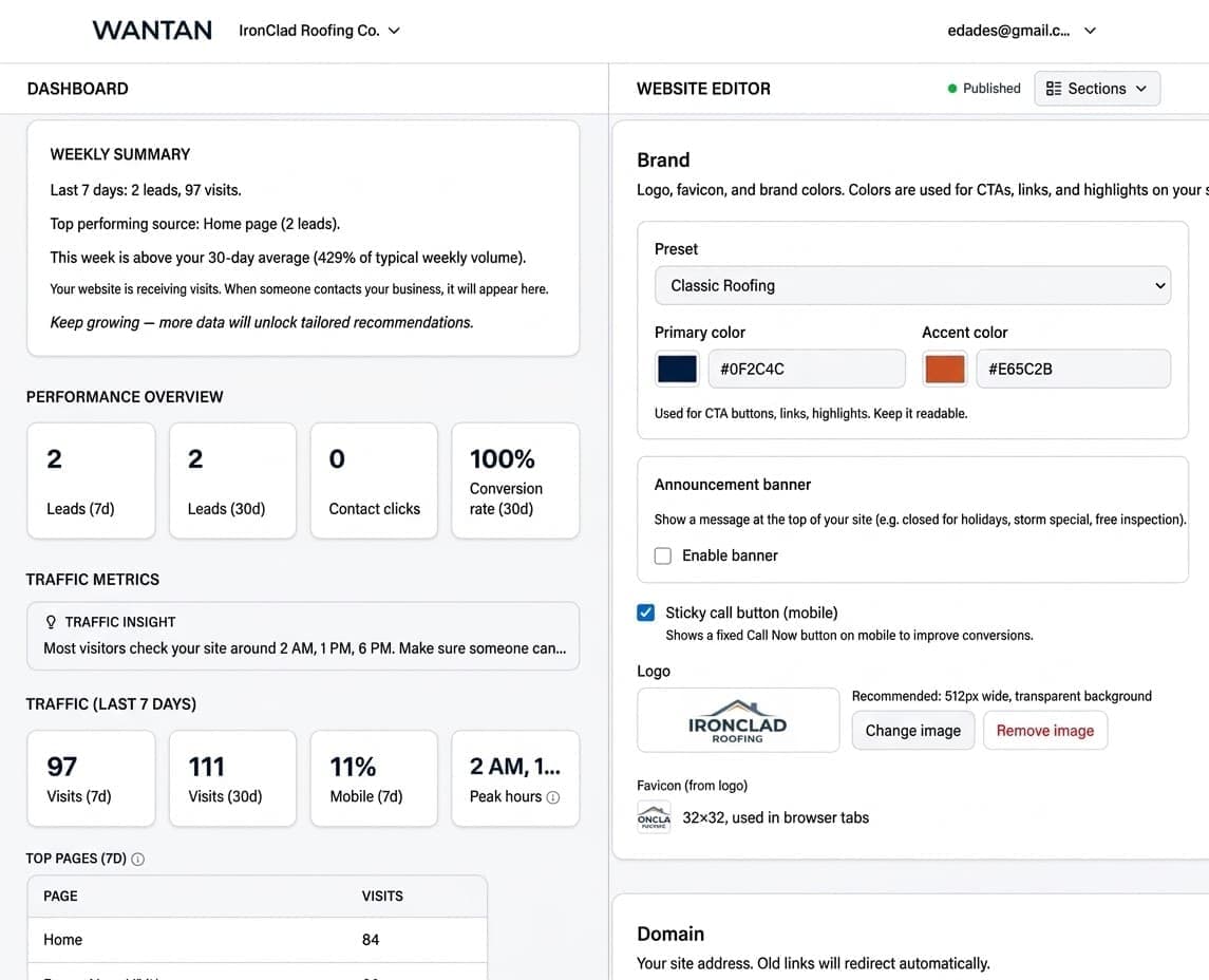Wantan editor and dashboard preview